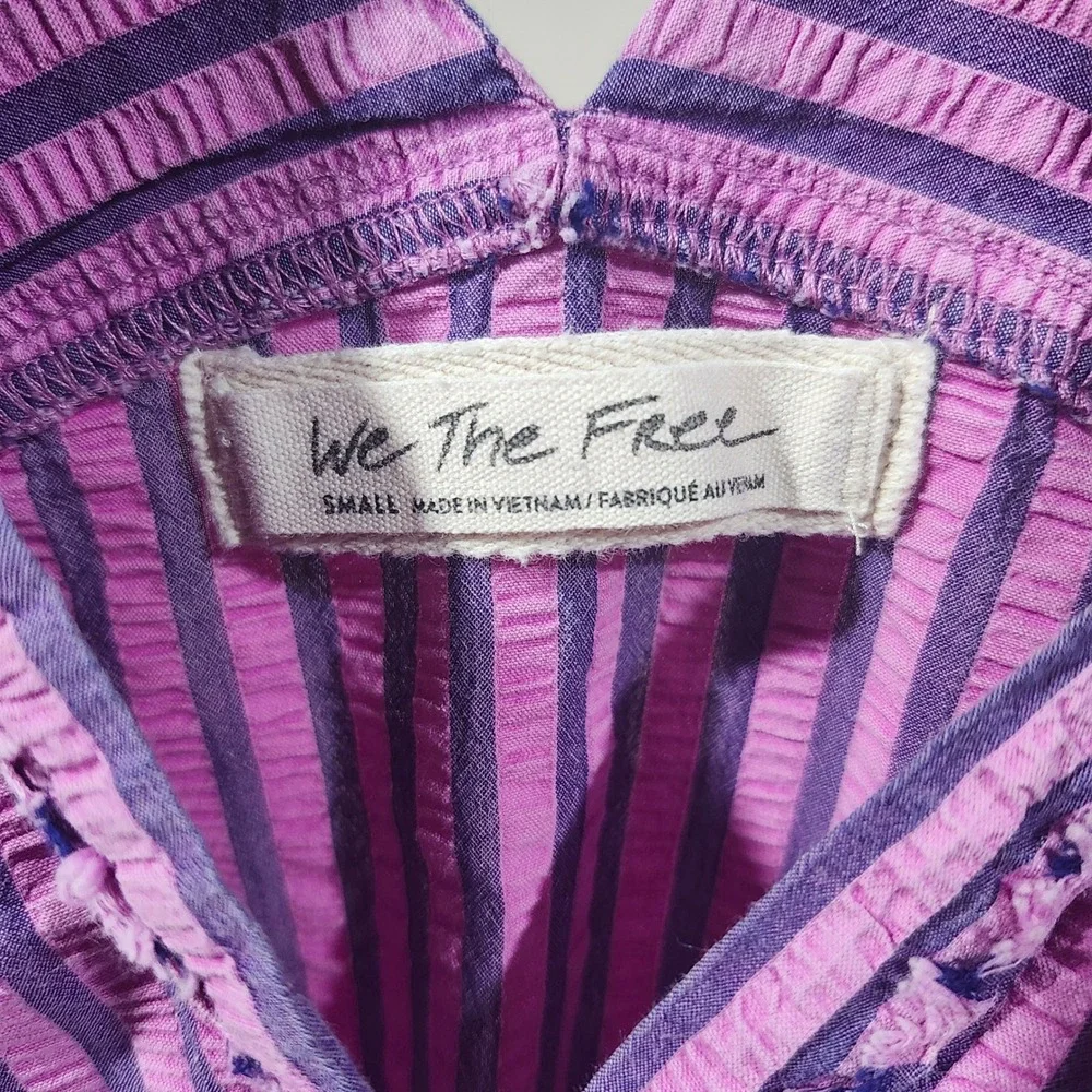 We The Free Free People Purple Striped Ruffle Button Down Boho Top Women Small